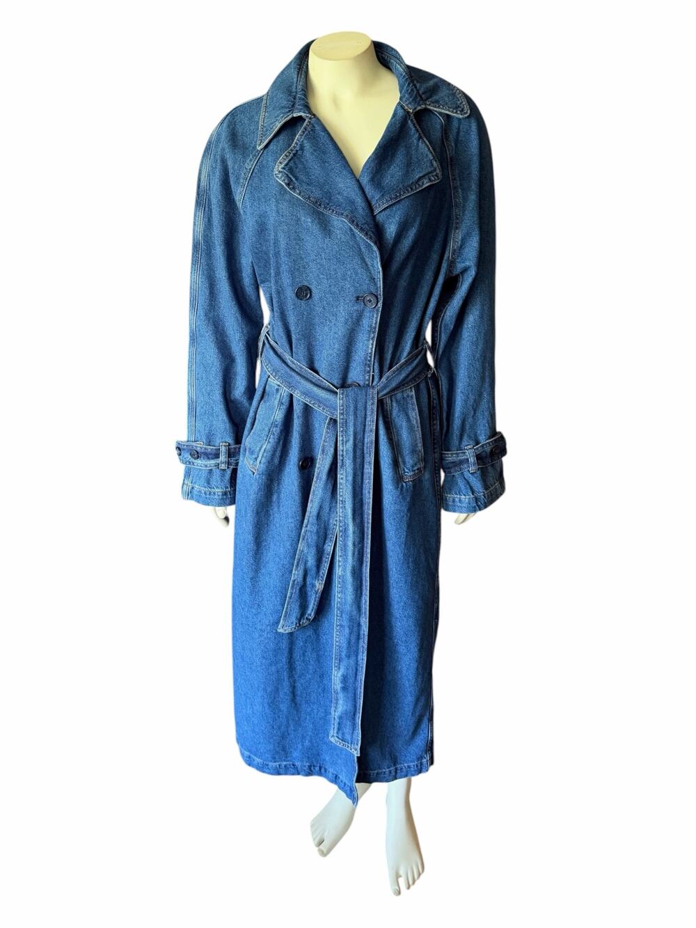 Reformation Hayes Denim Trench Coat Dark Blue Small